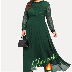 Plus lace panel drill trim dress